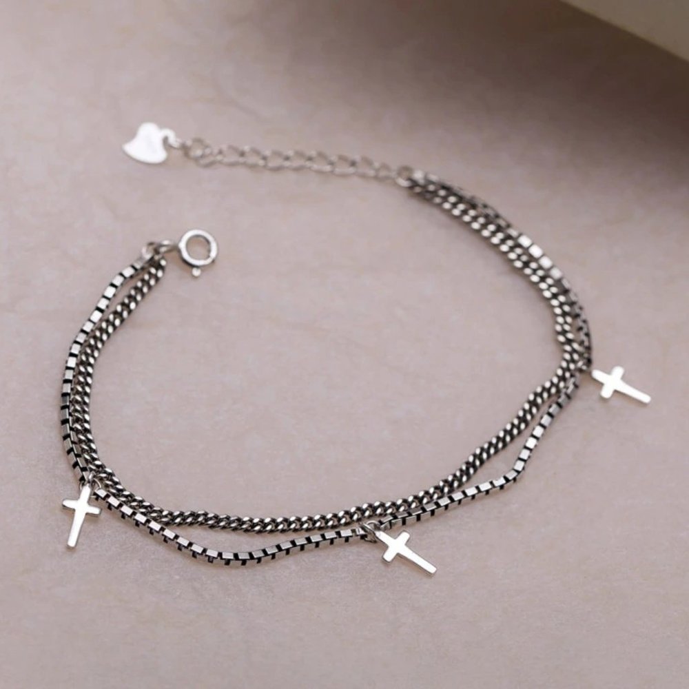 *NEW 925 Sterling Silver Cross Chain Bracelet
